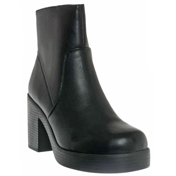 Black Chunky Heel Platform Ankle Boots Booties - Picture 2 of 2